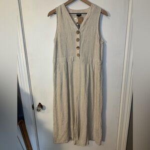 Coco + Carmen Beige Button-Front Jumpsuit Wide Legs Easy Fit Missing Belt